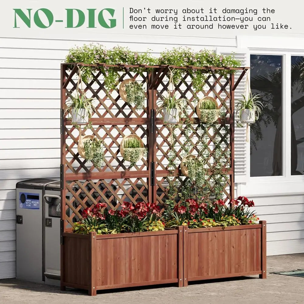 Raised Garden Beds with Trellis by AMERLIFE - 2-Pack Wooden Planters for Vegetables and Climbing Plants, Durable, Drainage Holes
