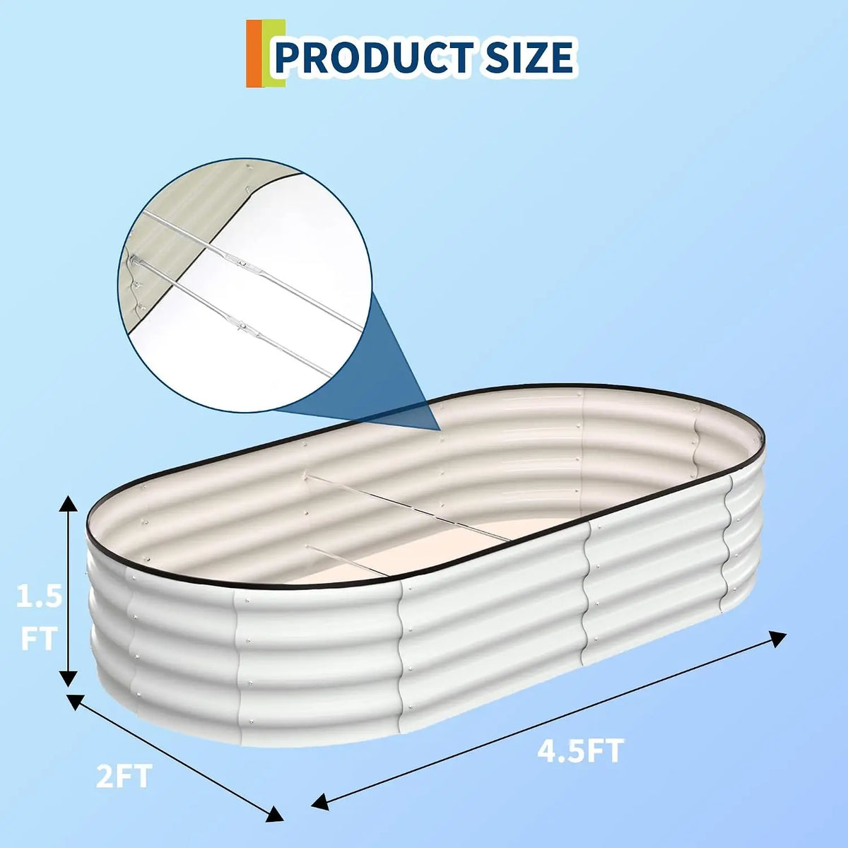 Tacleekii 4.5X2X1.5FT Oval Raised Garden Bed, Large Planter Box for Outdoor Gardening 2 Pack Raised Bed for Gardening Outdoor, Galvanized Steel Garden Bed Kit for Vegetable, Backyard Growing