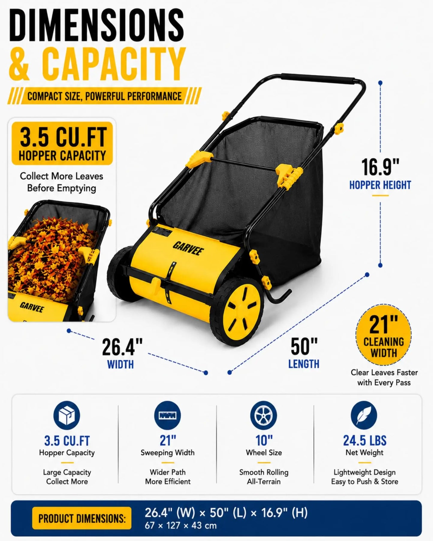 HiMISS Manual Push Lawn Sweeper With Mesh Bag For Leaves