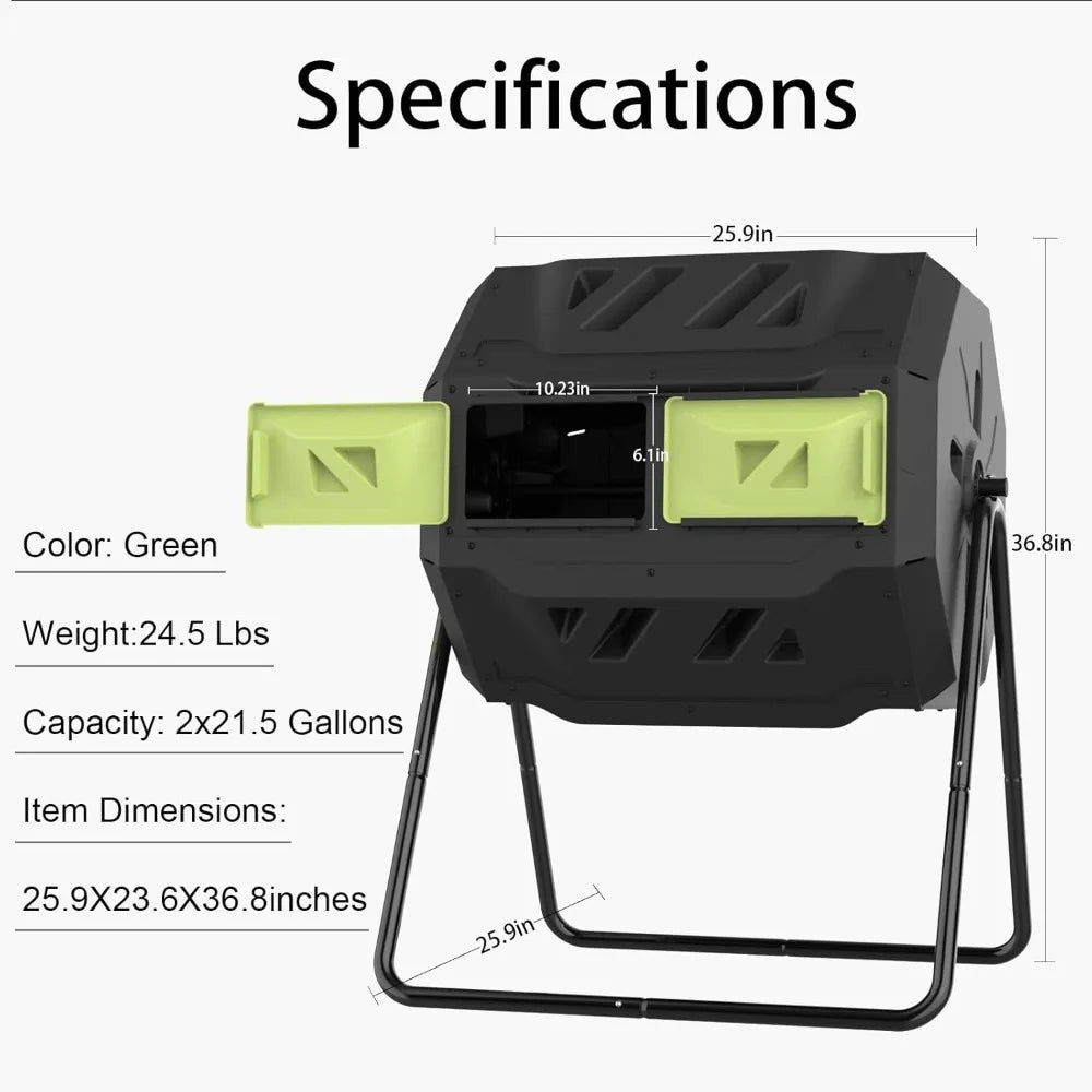 Dual Chamber Compost Tumbler for Continuous Easy Rotating Composting