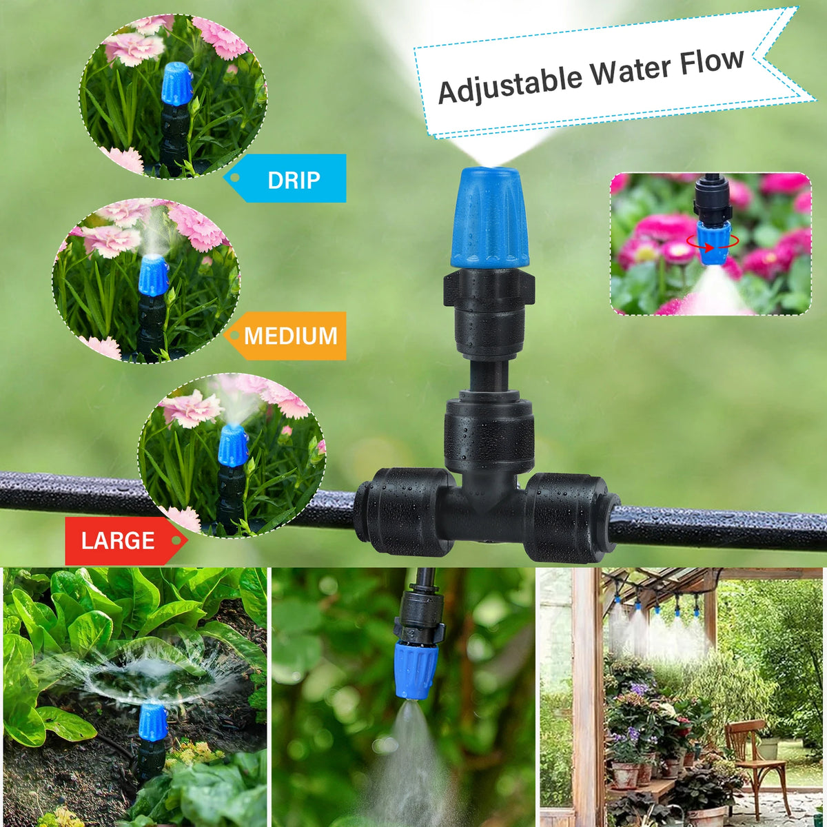 Drip Irrigation Kit for Garden Plants, Adjustable Watering System with Hose and Emitters, DIY Micro Irrigation Set