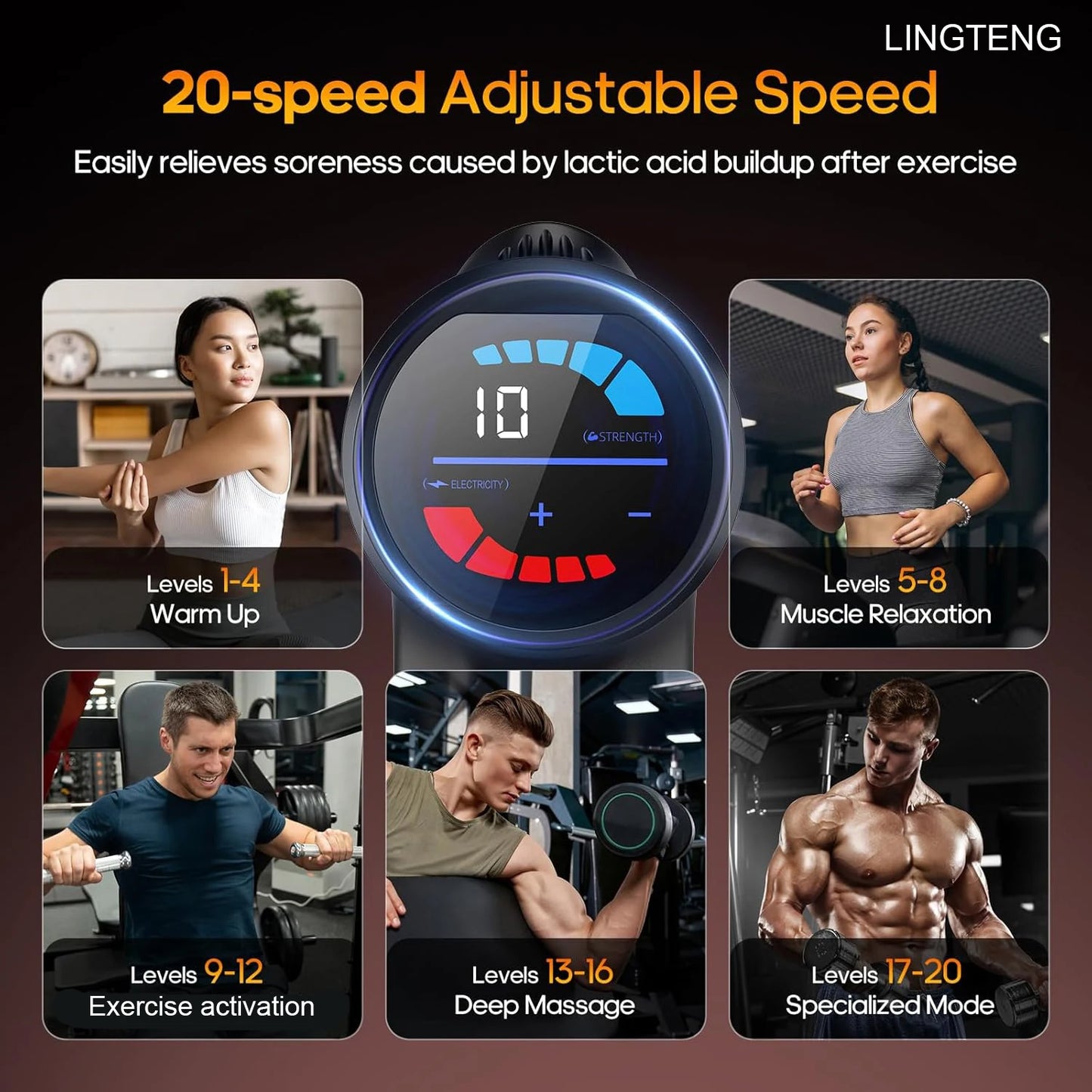 LINGTENG Heating Massage Gun Deep Tissue Muscle Percussion Massager