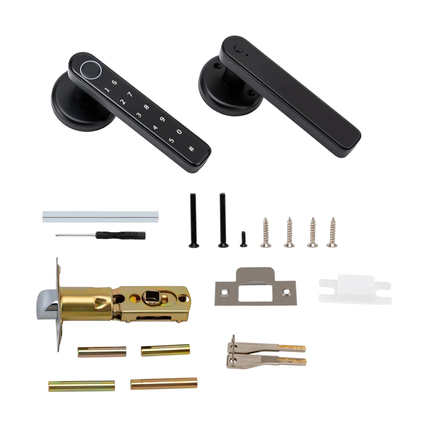 Black Fingerprint Smart Door Lock Biometric Access with Multi-Function Handle