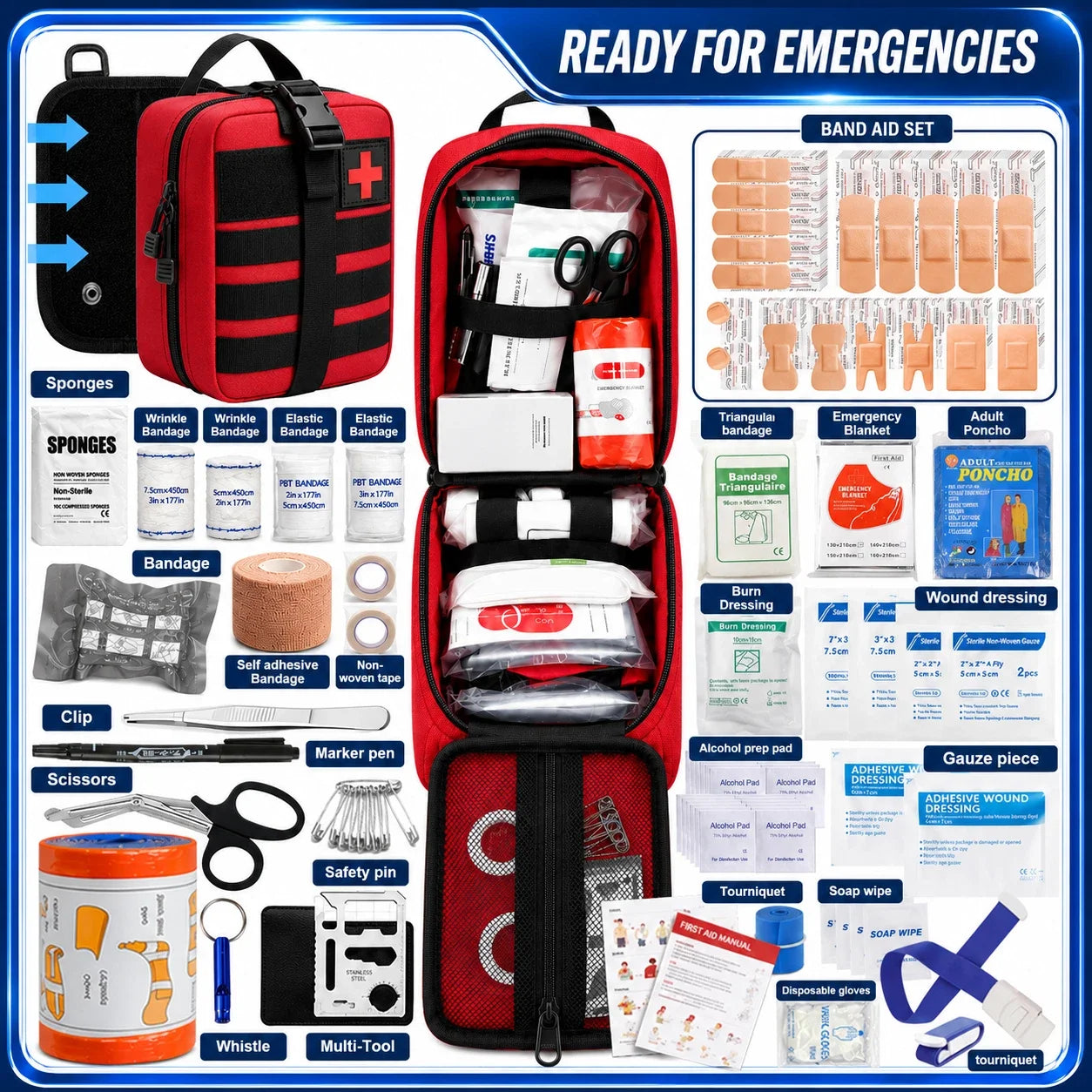 Emergency First Aid Kit 397Pcs Tourniquet Trauma Medical Bag Outdoor
