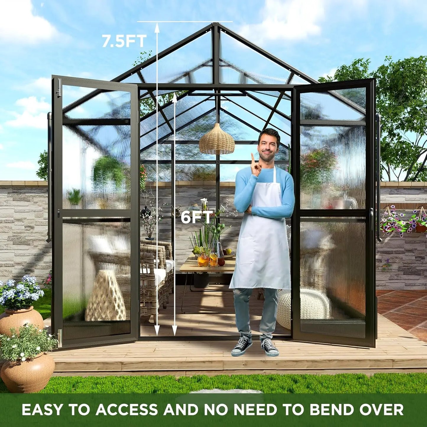 Aluminum Greenhouse For Outdoors With Polycarbonate Panels And Lockable Door
