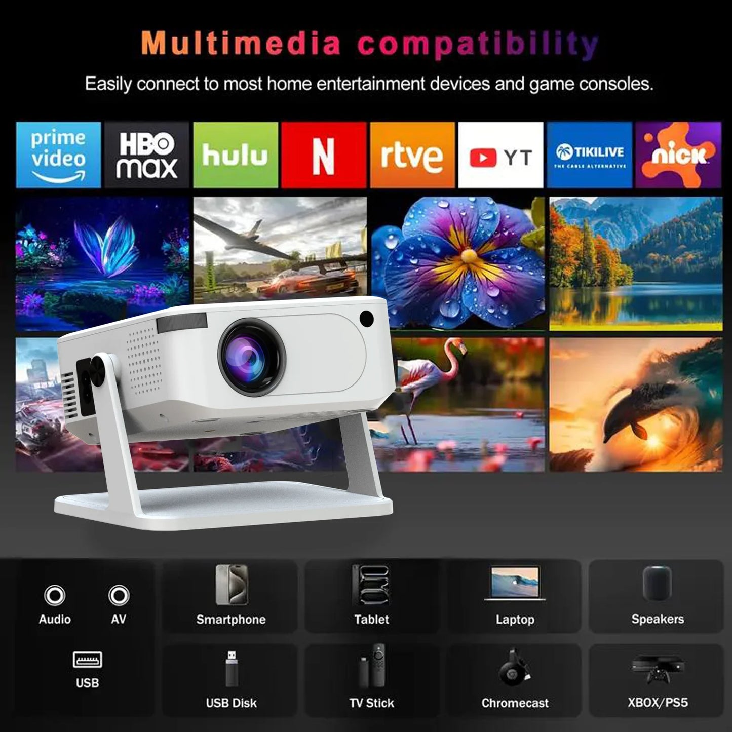 Xnano Android Smart Projector With Holder 300 ANSI Lumens HDMI