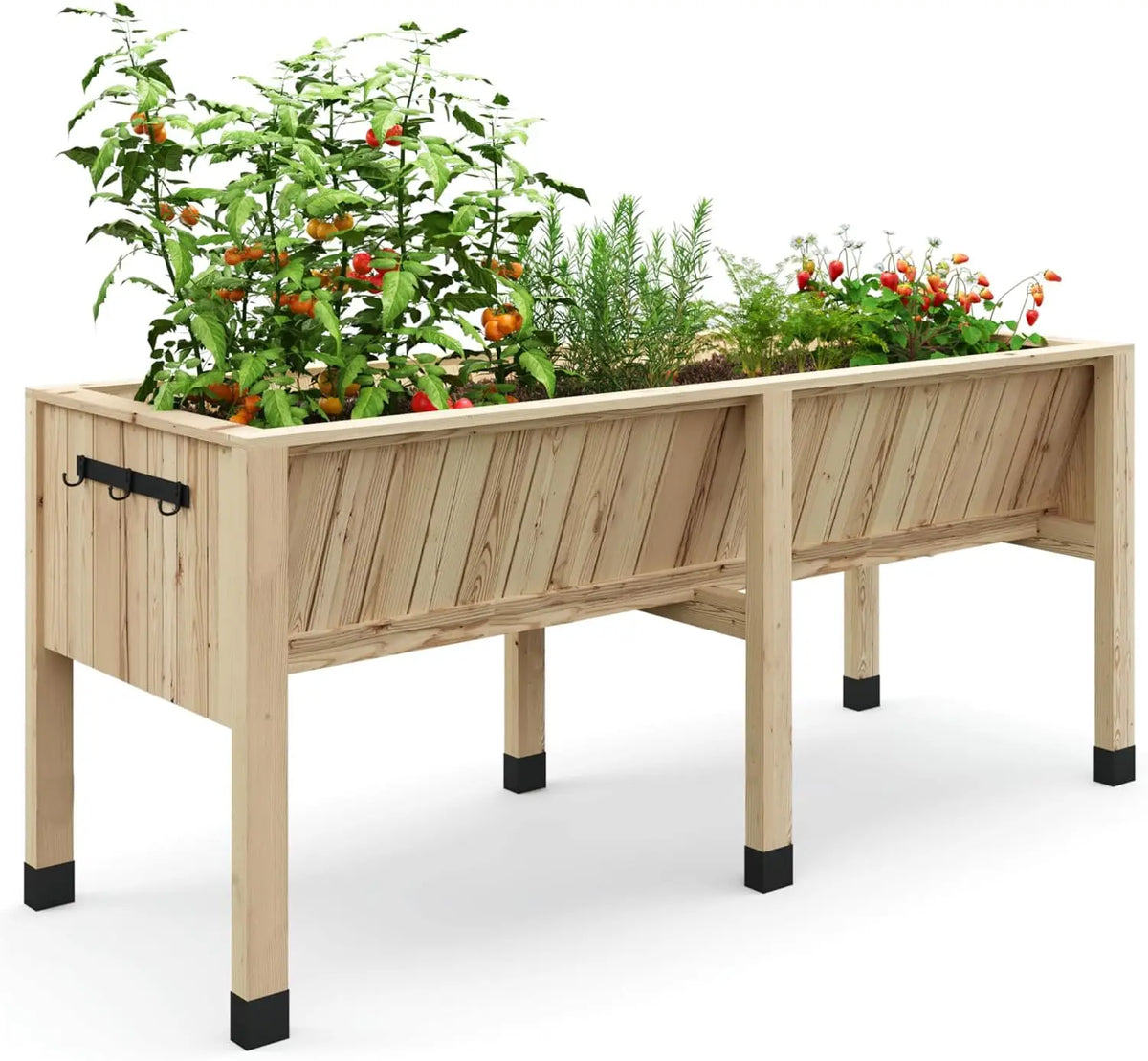 Wood Planter Box Stand Garden And Balcony Large Veg Planting Box with Hooks Raised Garden Beds Reusable Square Flower Grow Pot Home Courtyard Planting Planters Equipment