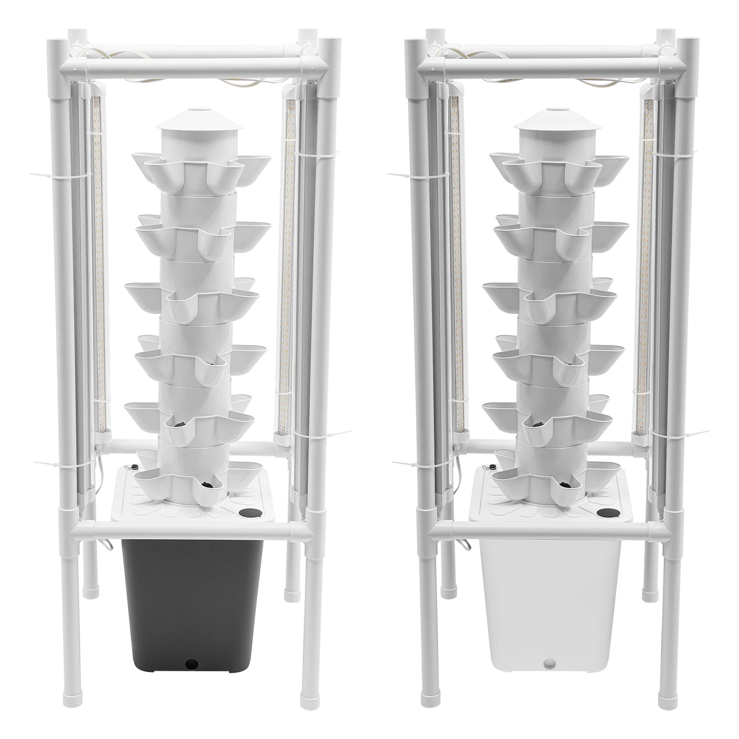 6-Tiers 30 Planting Holes Hydroponics Vertical Growing Kit, Tower Standing Soilless Vegetable Grower with LED & Water Tank