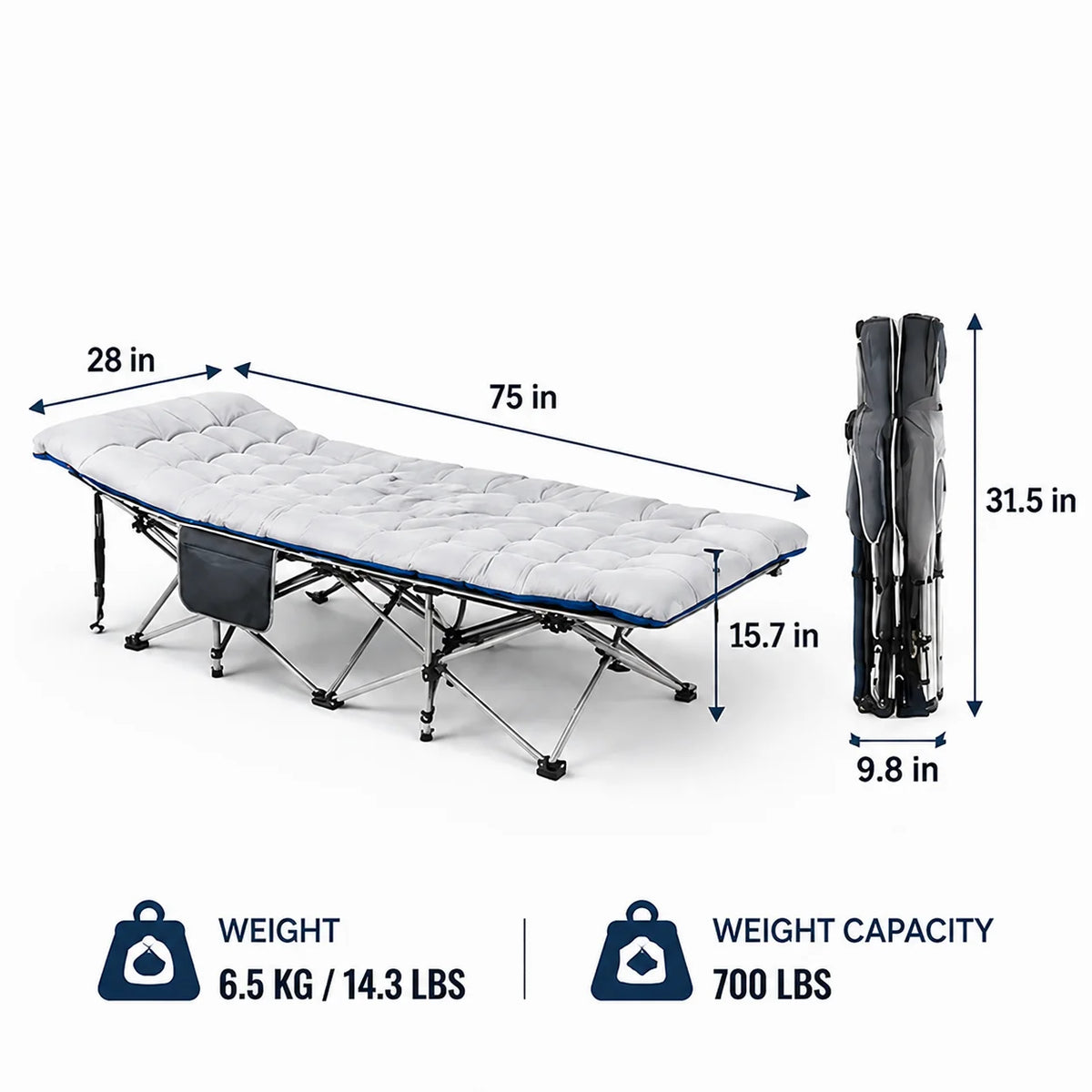 Portable Foldable Camping Cot with Thick Padded Mattress Comfortable Sleeping Bed with Sturdy Frame Compact Folding Guest Bed for Adults Easy Storage and Carrying for Outdoor Camping Travel Office Nap Patio Bedroom and Home U