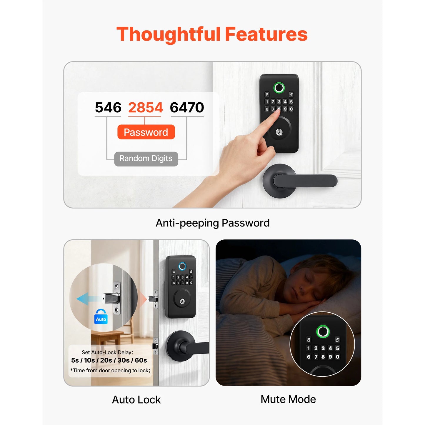 SucceBuy Fingerprint Door Lock Set Electronic Biometric Deadbolt Keyless Entry Door with Handle Easy-Grip Matte Black/Silver