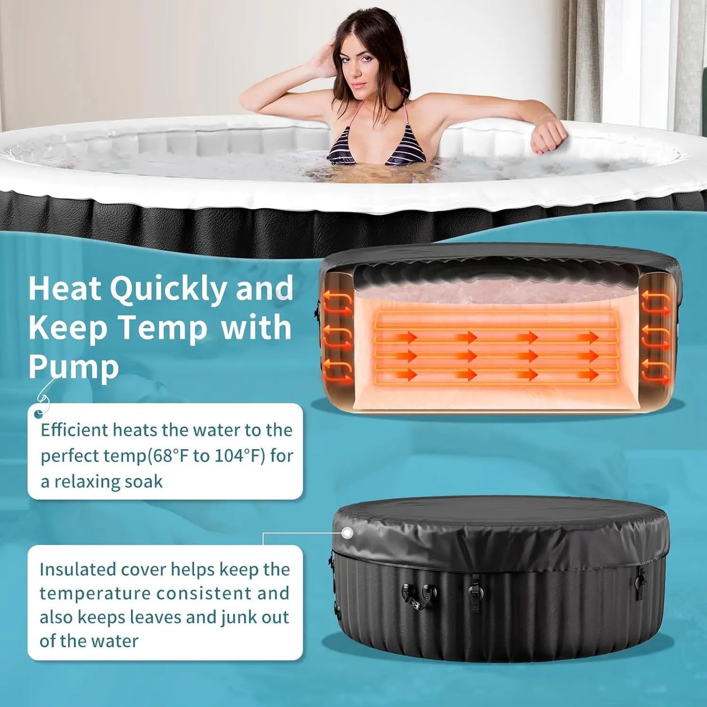 Inflatable Hot Tub With LED Lights Portable Spa For Outdoors