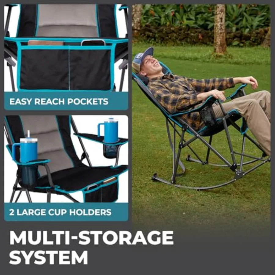 Outdoor Oversized Rocking Camping Chair For Adults With Steel Frame