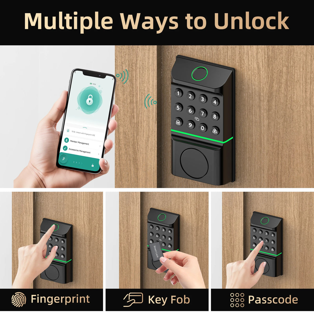 Viladepot Smart Lock Keyless Entry Door Lock Fingerprint Passcode APP Control Card Electronic Keypad Deadbolt Lock