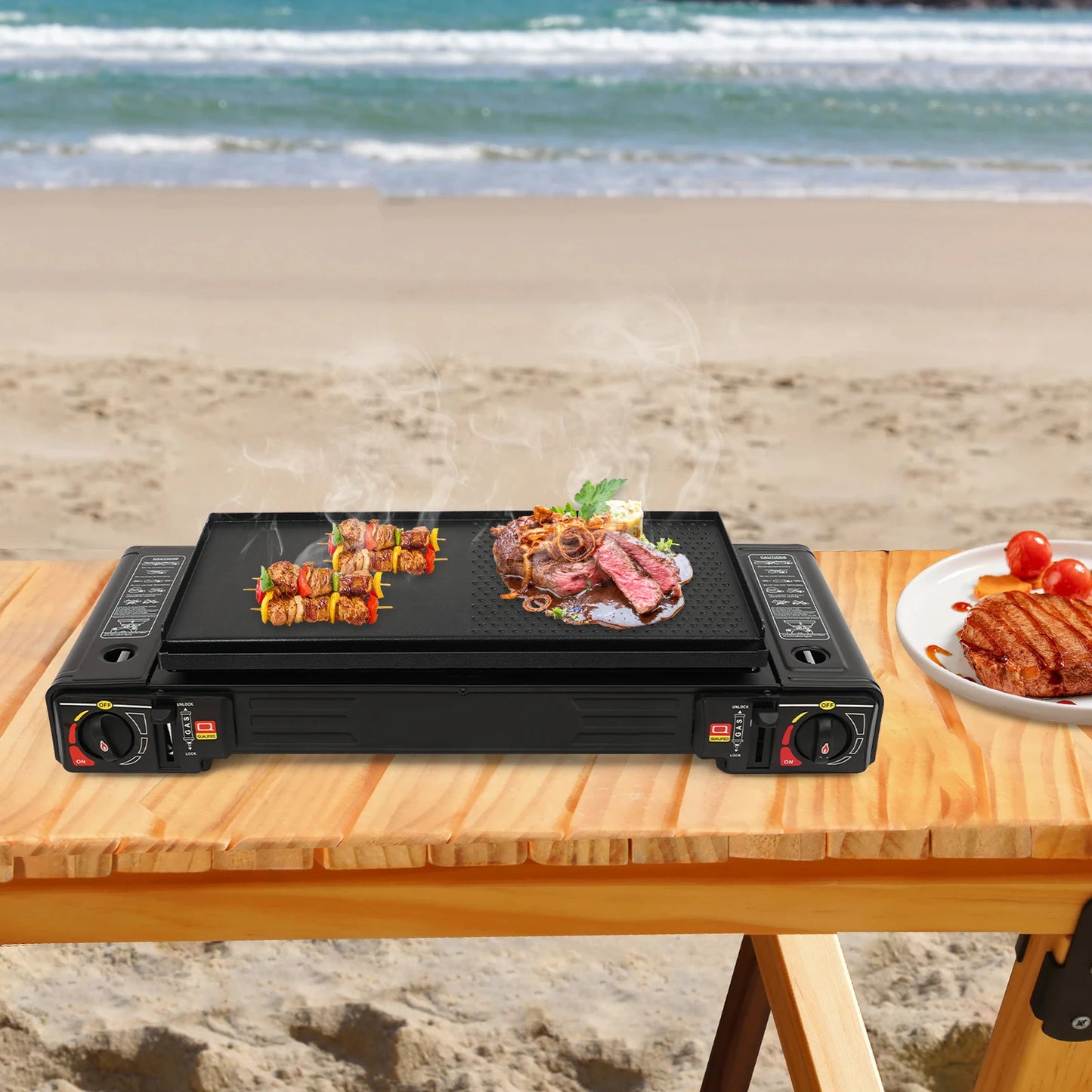 2500W Portable Camping Stove 2 Burners With Baking Tray Case