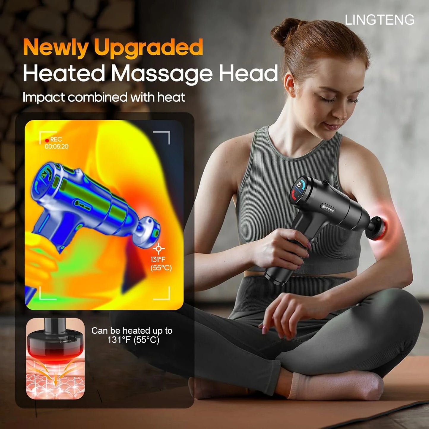 LINGTENG Heating Massage Gun Deep Tissue Muscle Percussion Massager