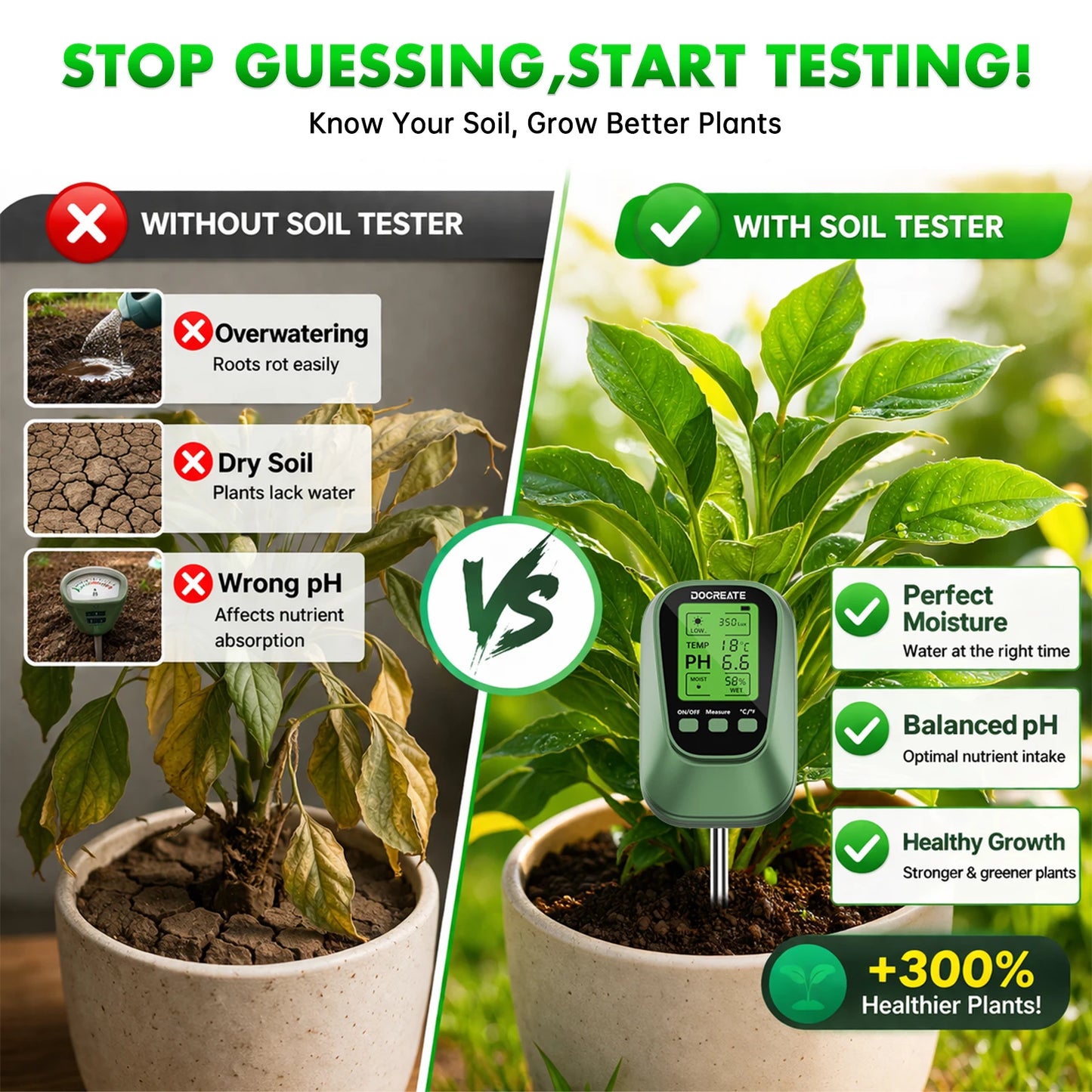 4 In 1 Soil Tester PH Moisture Temperature Light LCD