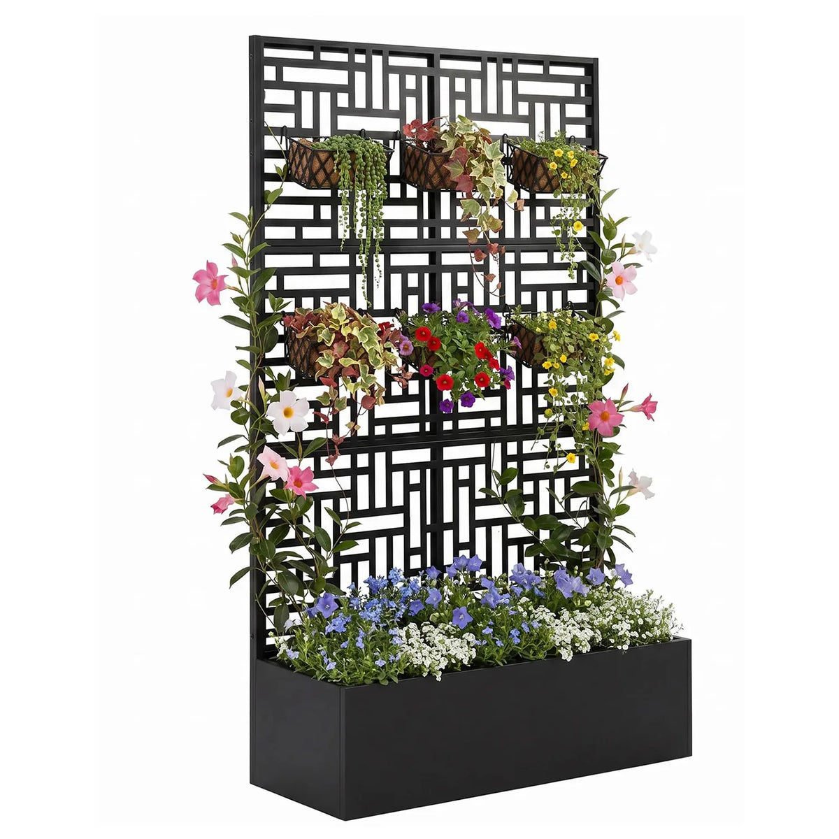 71in Tall Metal Raised Planter Box with Trellis & Privacy Screen Divider - Carbon Steel Outdoor Garden Bed - Drainage Holes - For Climbing Plants, Vines & Vegetables