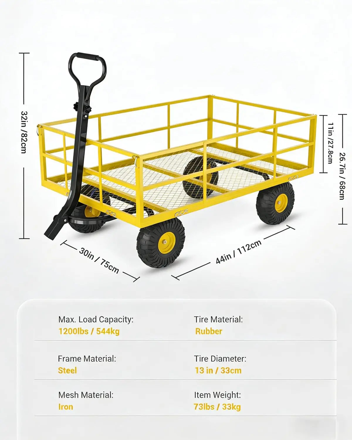HiMISS Heavy Duty Garden Cart 1200 Pounds Capacity Wagon