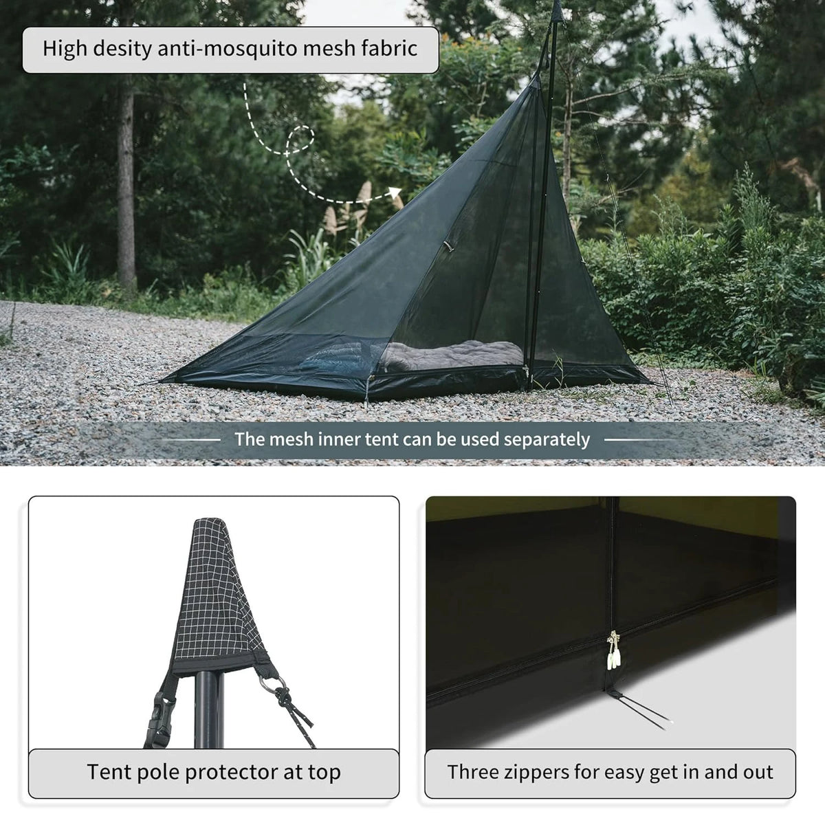 Naturehike Camping Tent with Chimney Window 2-4 Person Outdoor Ultralight Tipi Teepee Tent Pyramid Double Layer Flame-retardant