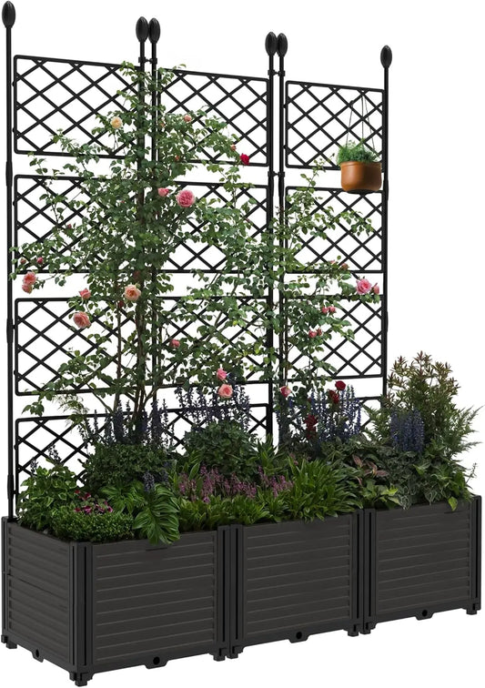 Twister.CK Plastic Planter Box With Trellis Rack Raised Garden Bed