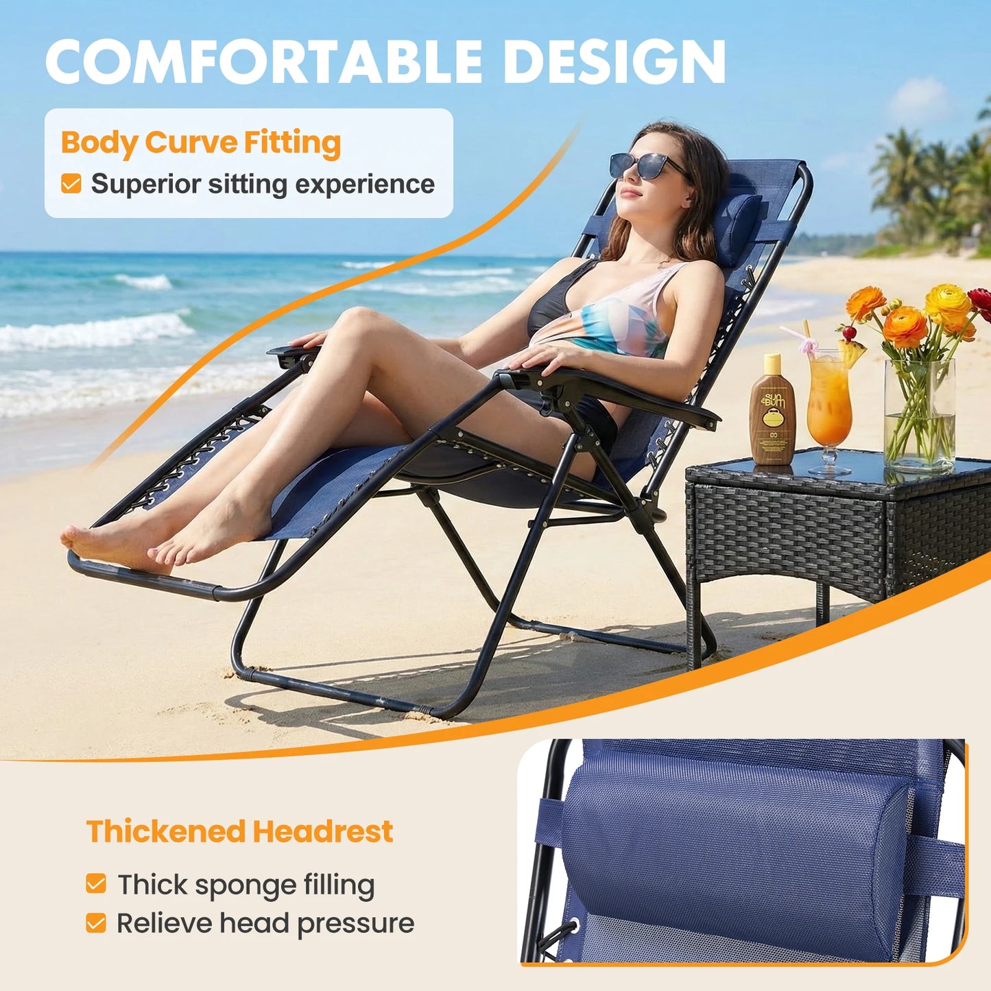 Outdoor Zero Gravity Lounge Chairs Set Of 2 With Cup Holder And Pillow