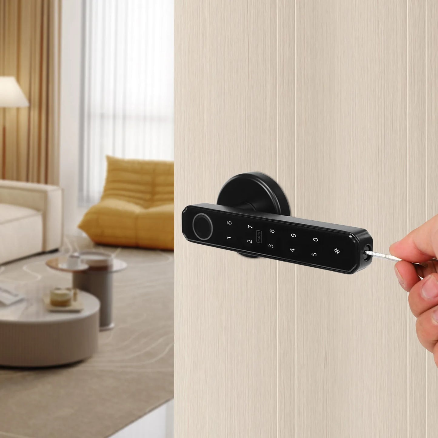 Black Fingerprint Smart Door Lock Biometric Access with Multi-Function Handle