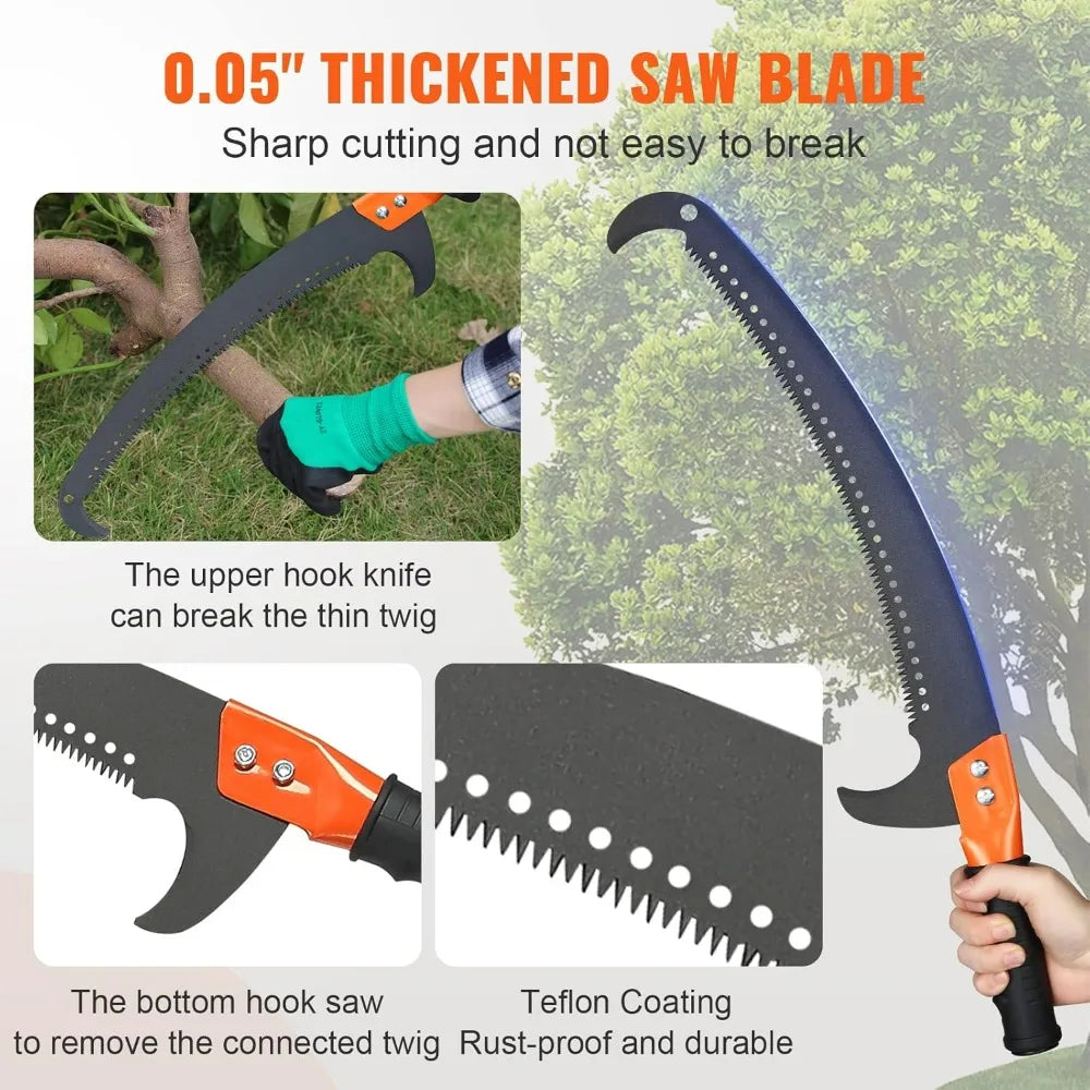 VEVOR 7.3-27 ft Extendable Pole Saw 8 Fiberglass Handles Steel Blade Scissors Tree Pruner for Palms Shrubs