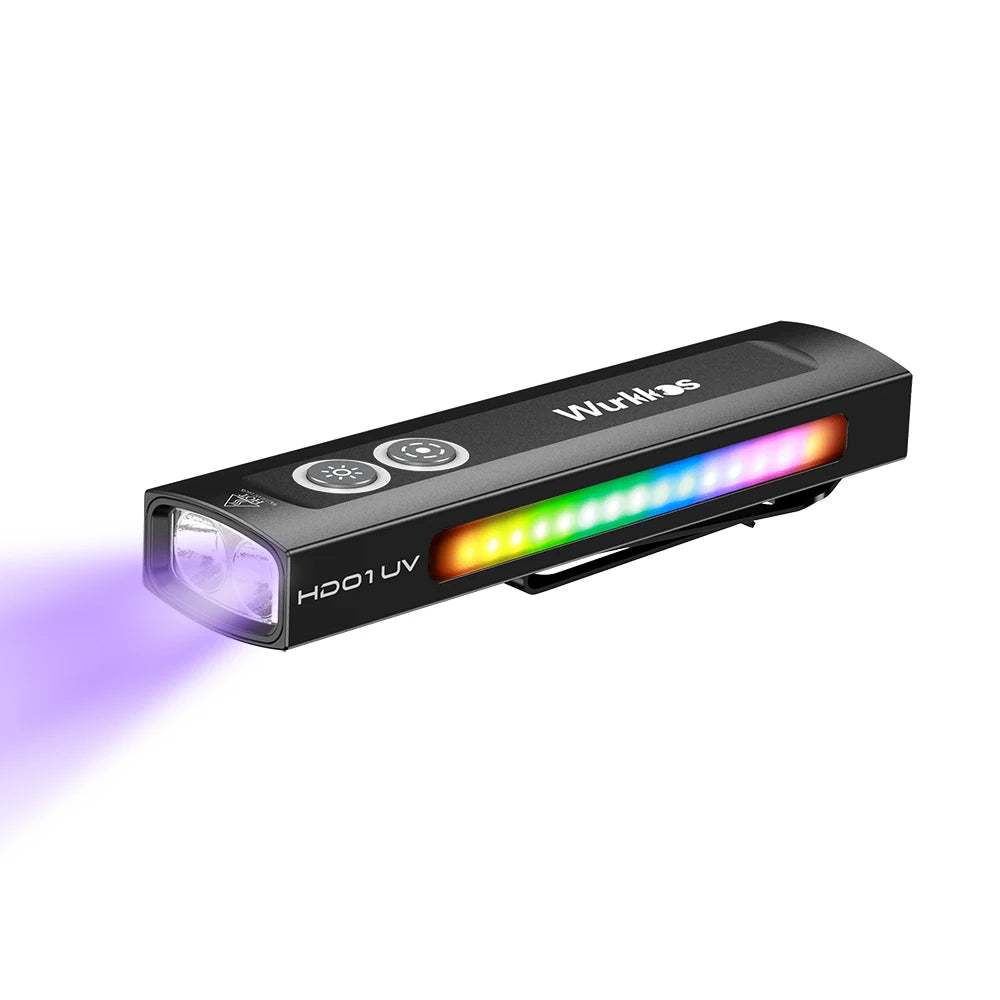 Wurkkos HD01 UV Multifunctional EDC Flashlight 1200 LM with 365nm UV Light White Flood 90CRI LED Side RGB Lights IP65 Waterproof