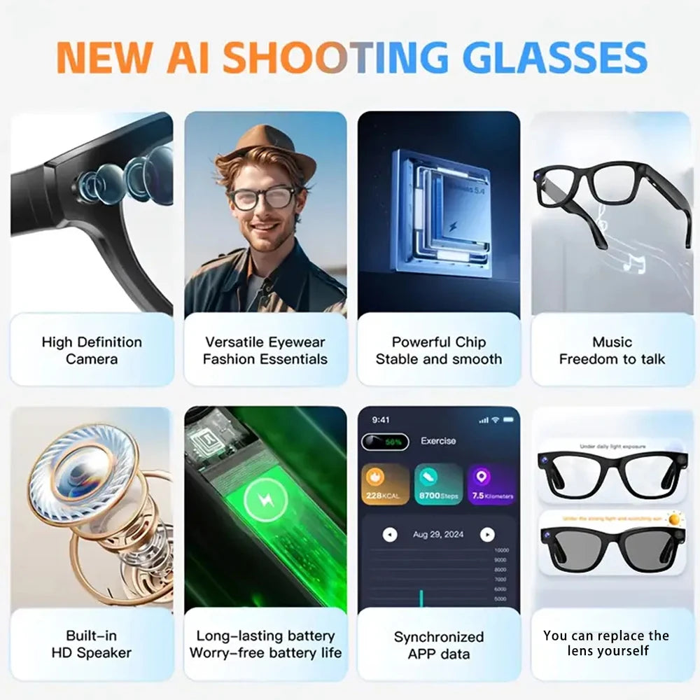 SENBONO Smart Glasses With AI Translator 8MP 4K Video Camera