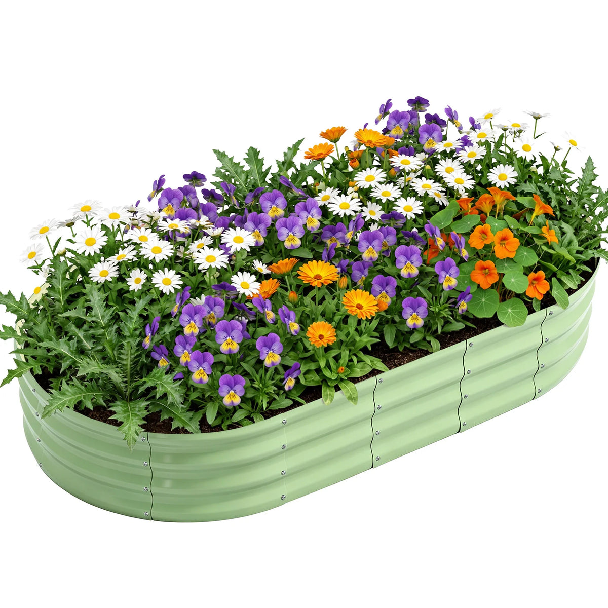 Galvanized Raised Garden Bed Outdoor, Large Raised Bed for Gardening, 6×3×1ft Metal Planter Box for Vegetables, Fruits, Flowers, Easy Assembly with Wing Nuts & Safe Rolled Design Silver/Light Green