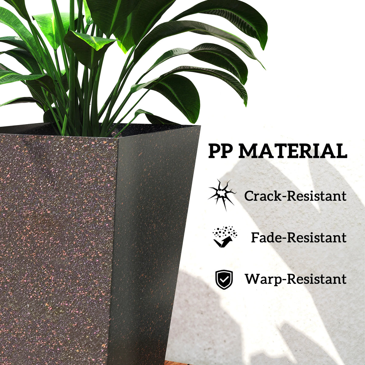 28" Tall Planters, Set of 3 Stackable Tapered Outdoor Planters, Brown