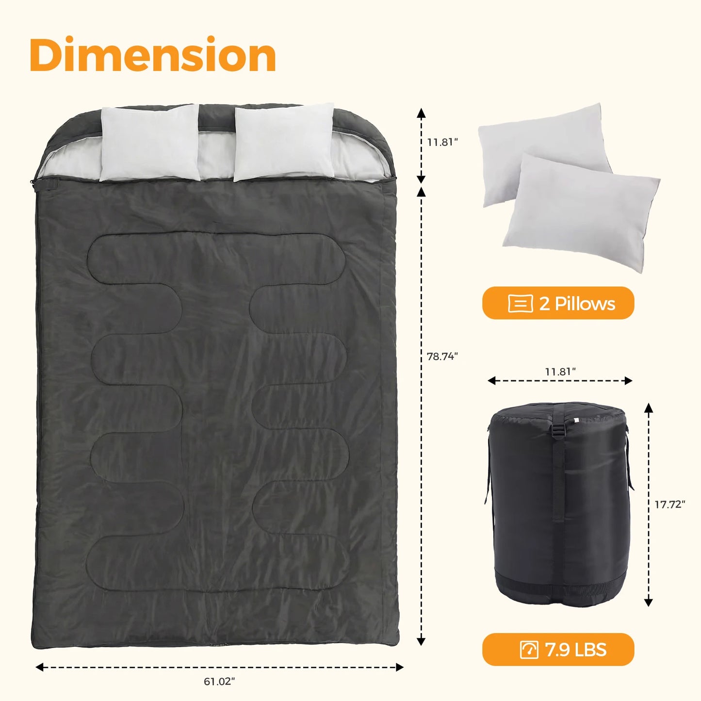 Lightweight Three Season Sleeping Bag With Pillow Portable For Hiking Fishing