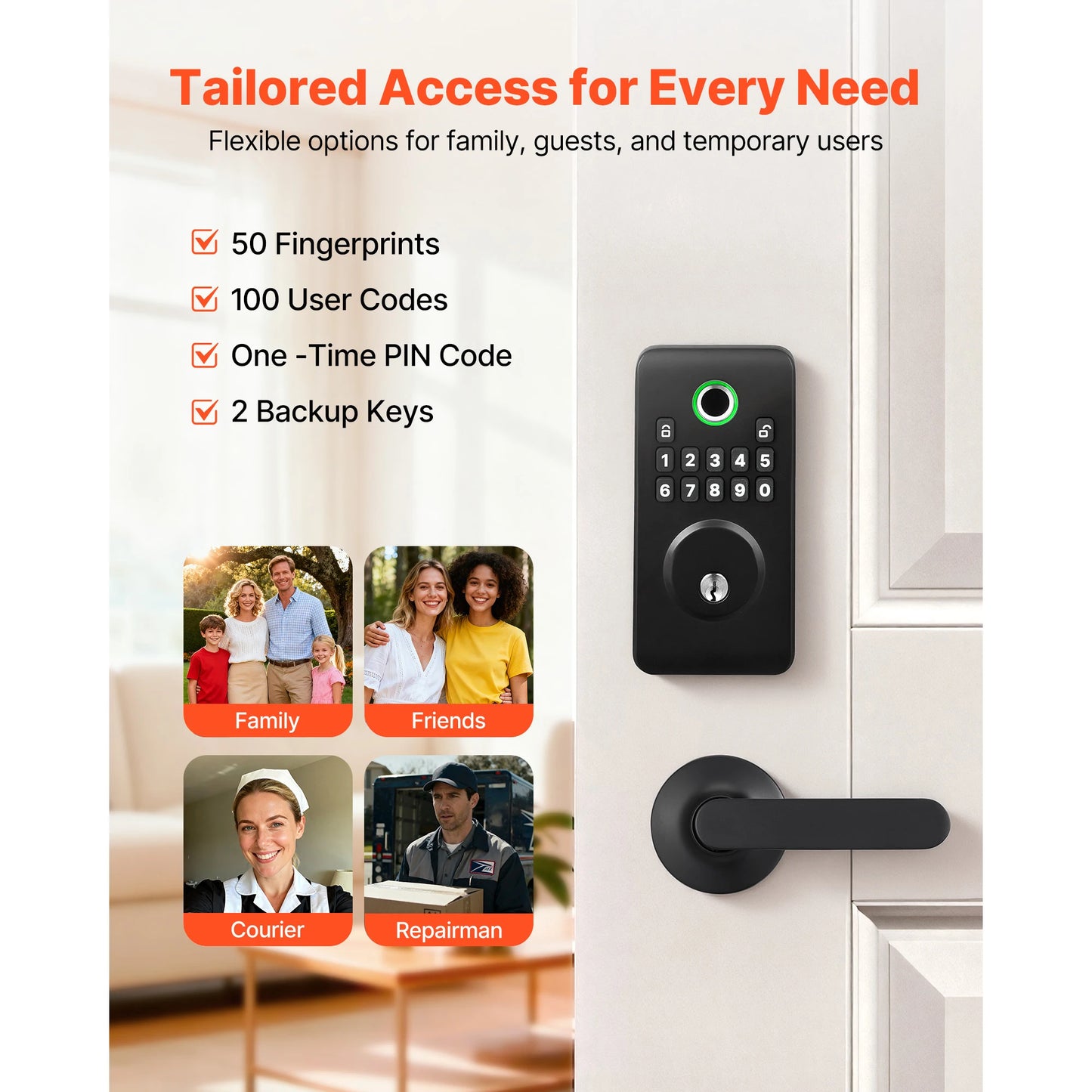 SucceBuy Fingerprint Door Lock Set Electronic Biometric Deadbolt Keyless Entry Door with Handle Easy-Grip Matte Black/Silver