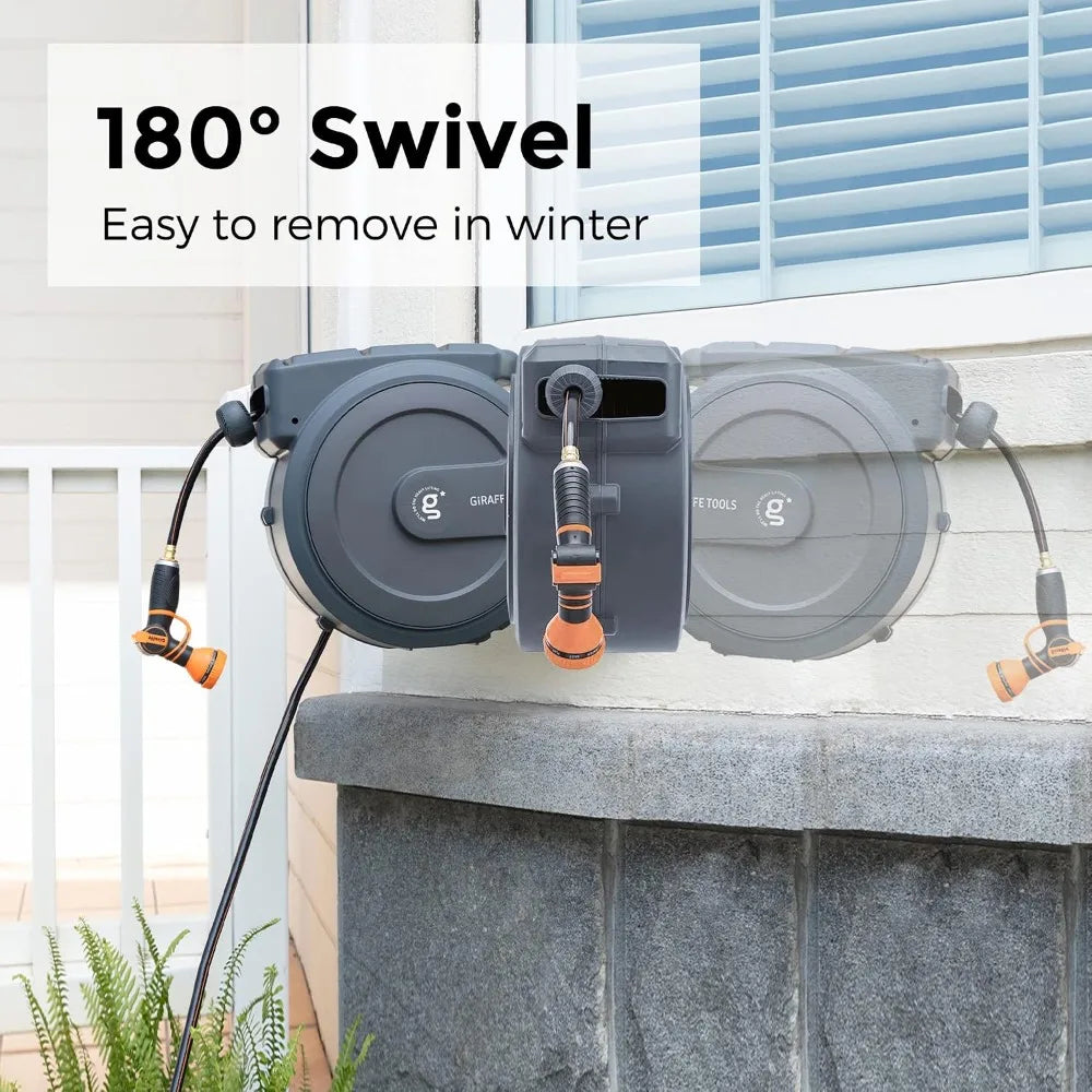 Retractable Garden Hose Reel Wall Mount 180 Degree Bracket Sprayer