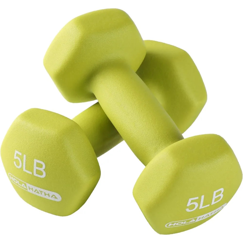HolaHatha 2, 3, 5, 8, and 10 Pound Neoprene Dumbbell Free Hand Weight Set with Rack, Ideal for Home Exercises to Gain