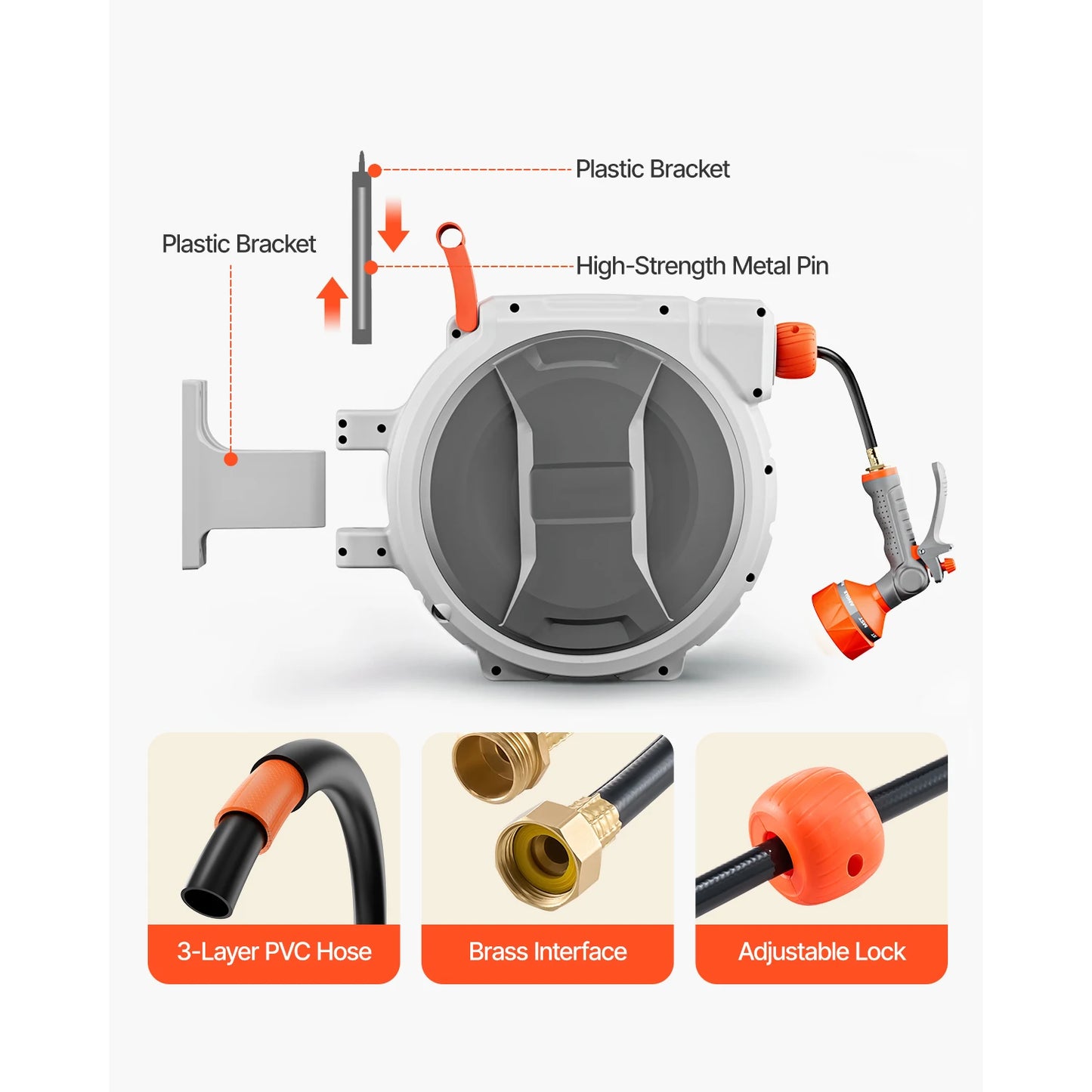 SucceBuy Retractable Garden Hose Reel With Nine Pattern Nozzle