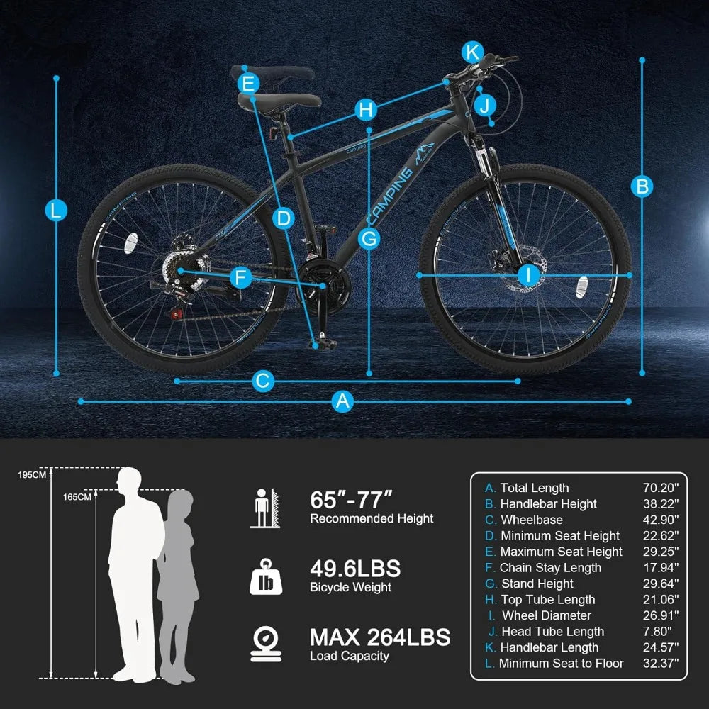 CamPingSurvivals 26/27.5" Mountain Bike 21 Speed Bikes for Adults