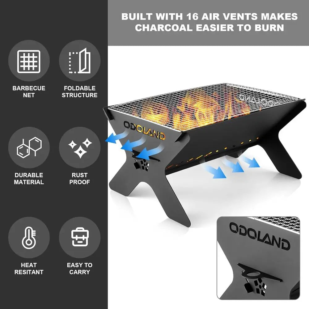 Camping Campfire Grill, Portable Folding Charcoal Grills, Backpacking BBQ Grill, Heavy Duty Dirt Grill with Carry Bag, Outdoor C