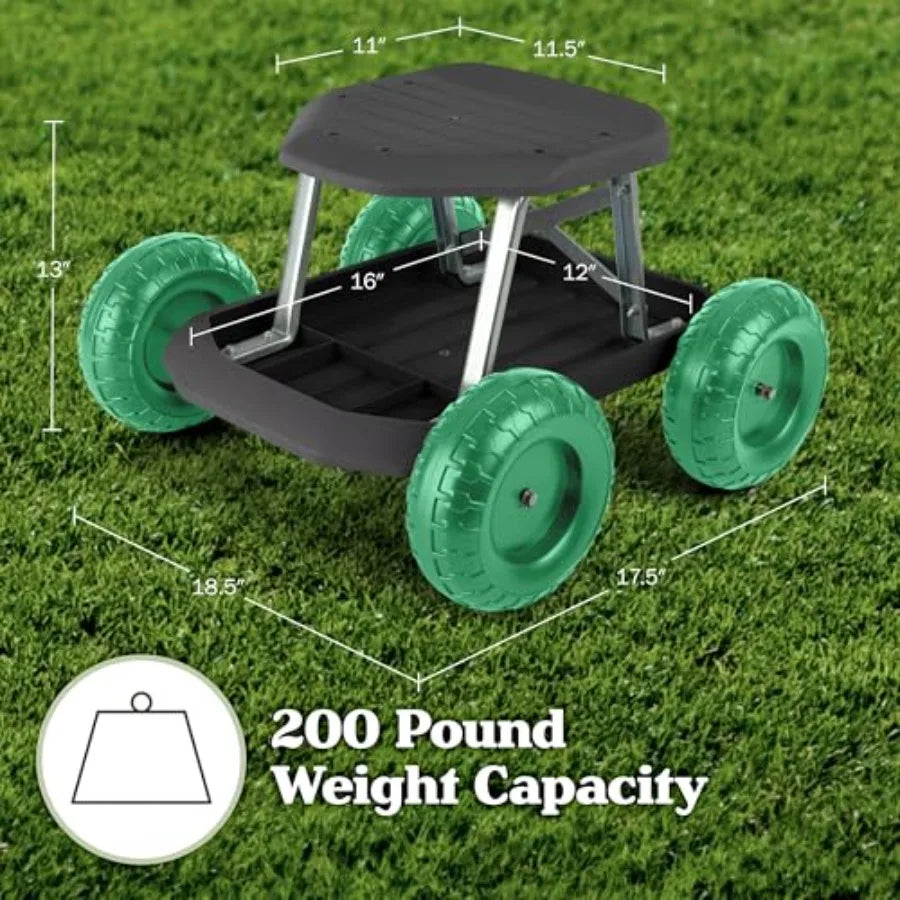Gardening Stool Rolling Garden Seat With Wheels And Tool Tray