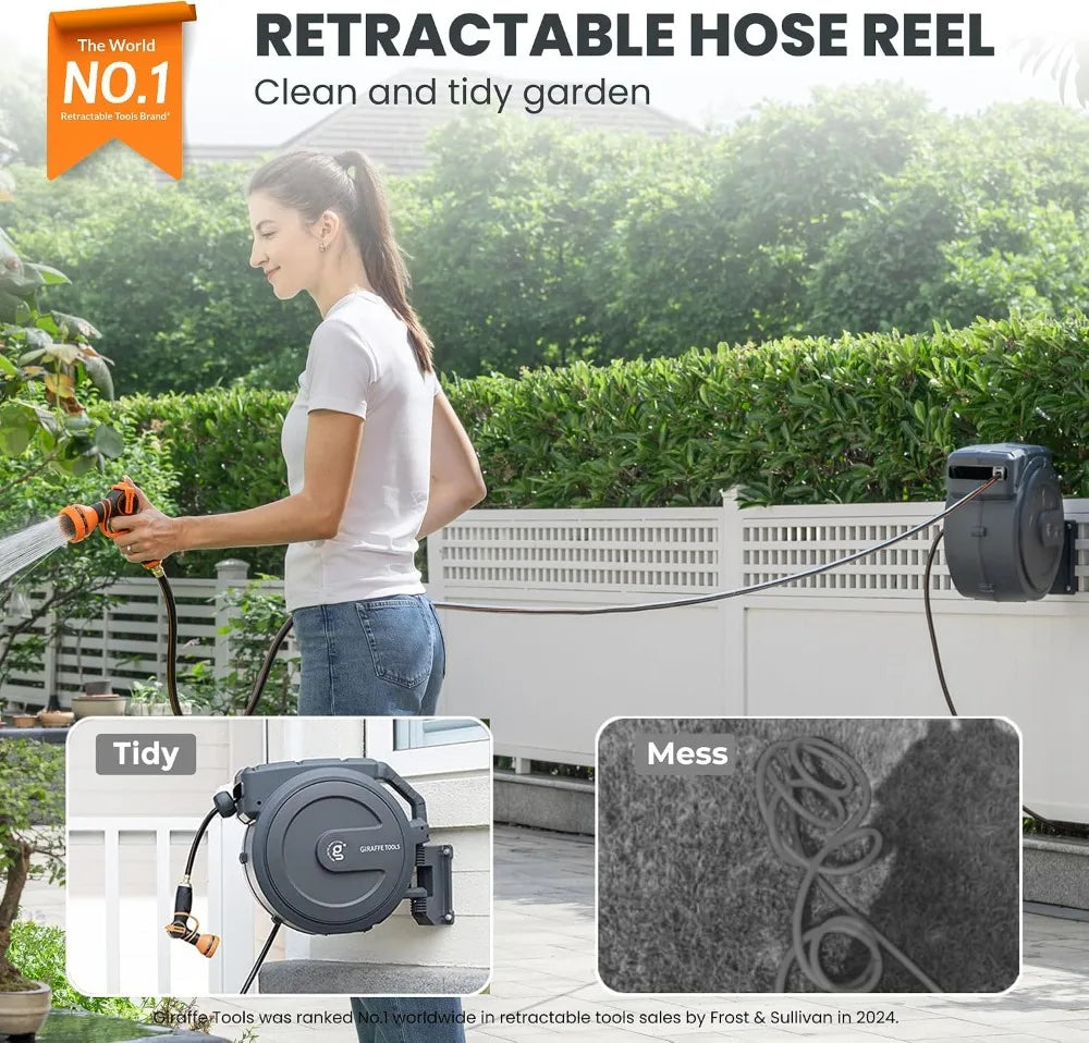 Retractable Garden Hose Reel Wall Mount 180 Degree Bracket Sprayer