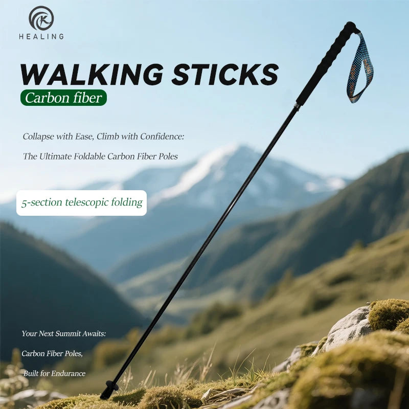 OKHEALING Carbon Fiber Trekking Poles Collapsible Walking Sticks