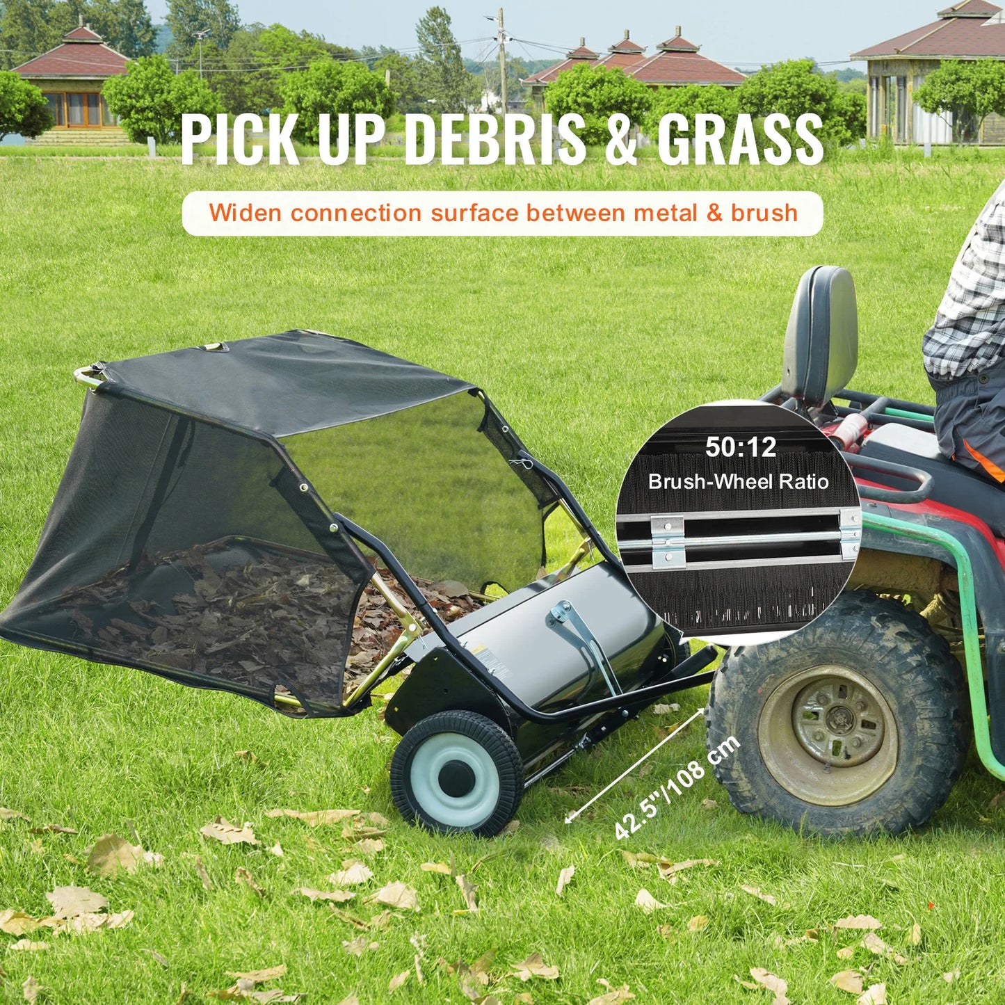 SucceBuy Tow Behind Lawn Sweeper Large Capacity Leaf And Grass