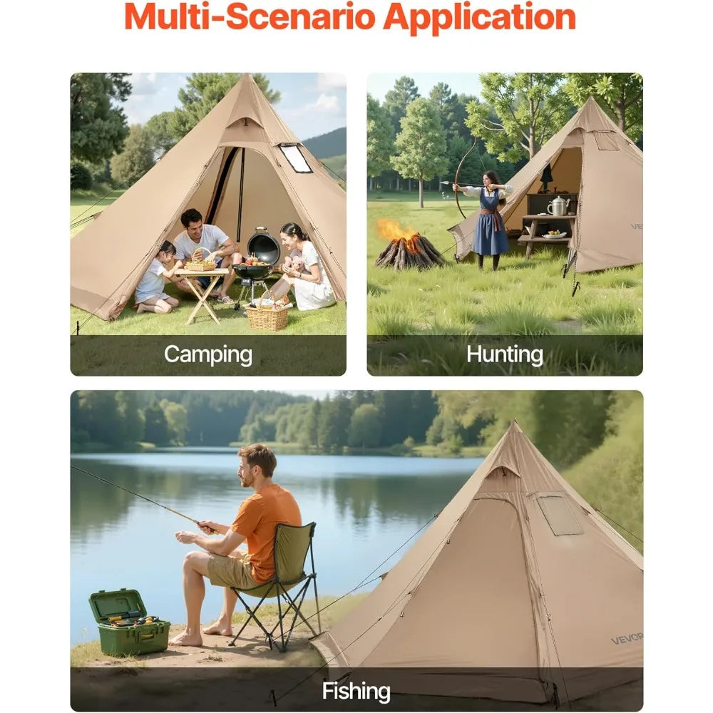 VEVOR Hot Tent, Camping Tipi Hot Tents with Stove Jack, Portable Winter Camping Tents with Snow Skirt, Easy Setup