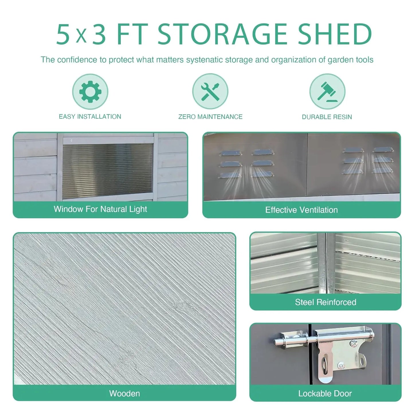 Outdoor Storage Shed With Windows Wood And Metal Waterproof Garden