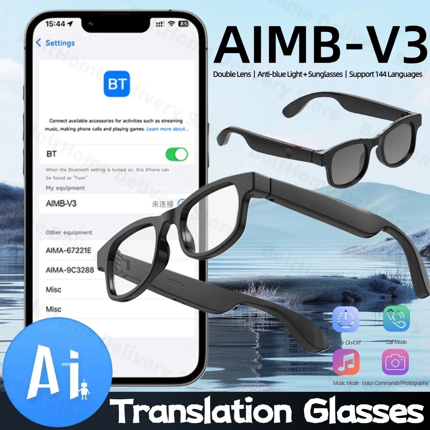 JEYI AI Smart Glasses Photochromic With Bluetooth Calls Translation