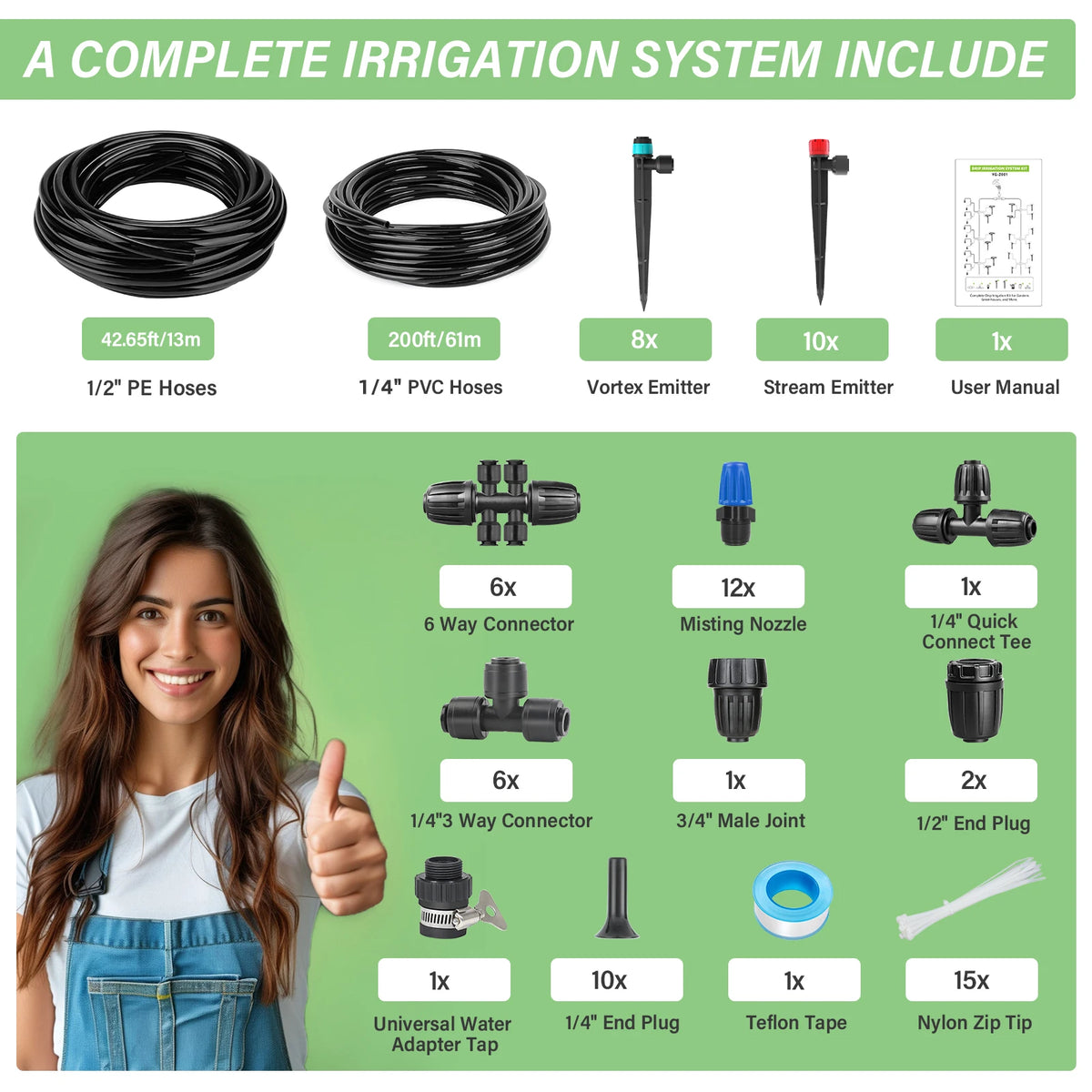 Drip Irrigation Kit for Garden Plants, Adjustable Watering System with Hose and Emitters, DIY Micro Irrigation Set