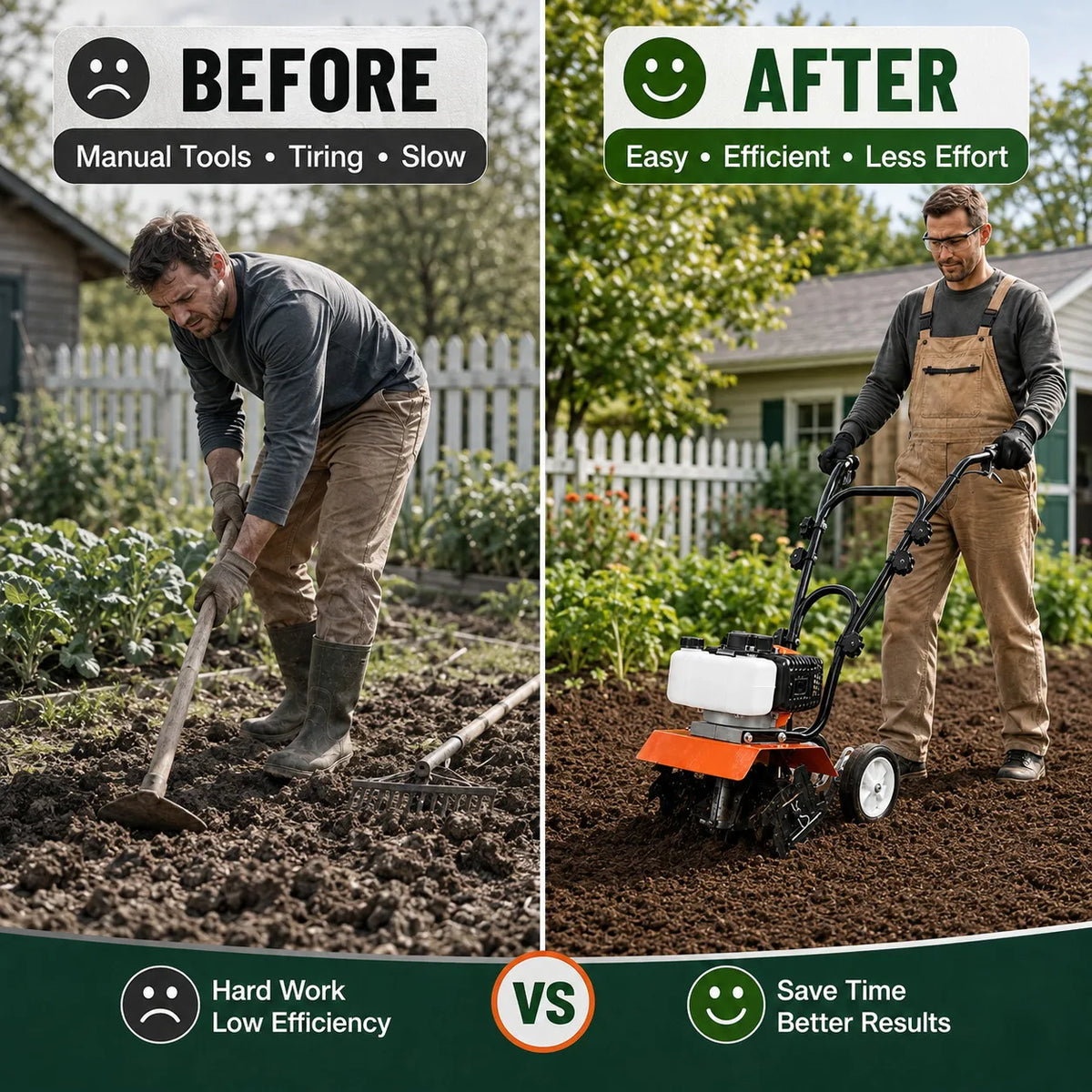 52CC Gas Powered Tiller Cultivator 2 Stroke Engine Garden Rototiller with Adjustable Steel Tines 11.8 Inch Working Width Soil Cultivator for Vegetable Garden Flower Bed Yard Field Farming