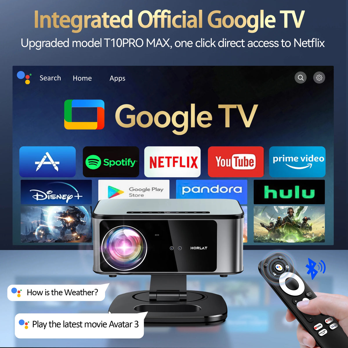 Horlat 4K Portable Smart Projector With 3200 Ansi Lumens Wifi