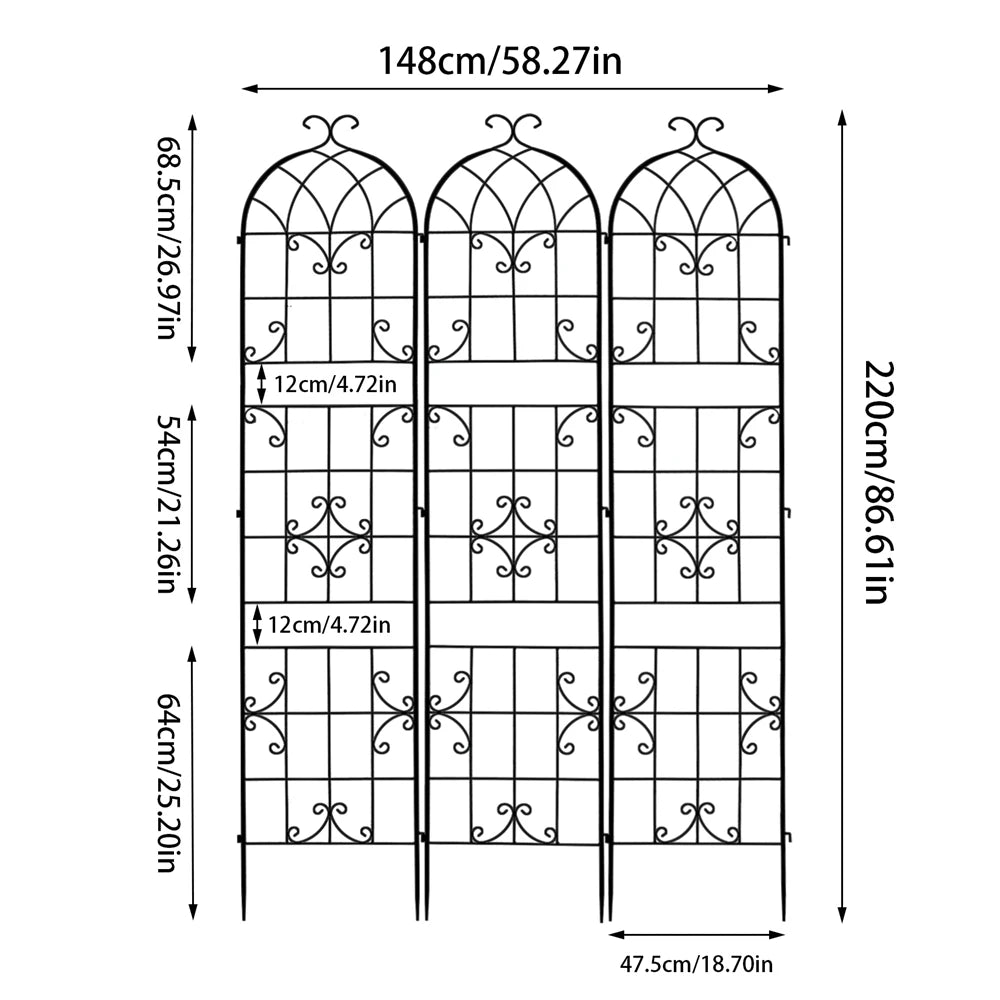 Three Pack Rustproof Tall Metal Garden Trellis For Climbing Plants And Vines