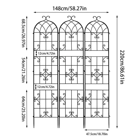 Three Pack Rustproof Tall Metal Garden Trellis For Climbing Plants And Vines